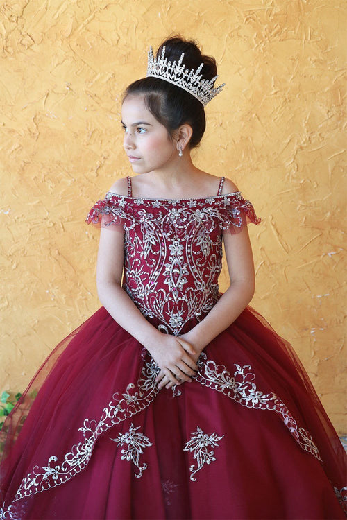 Girls Embroidered Long Off Shoulder Dress by Calla KY216