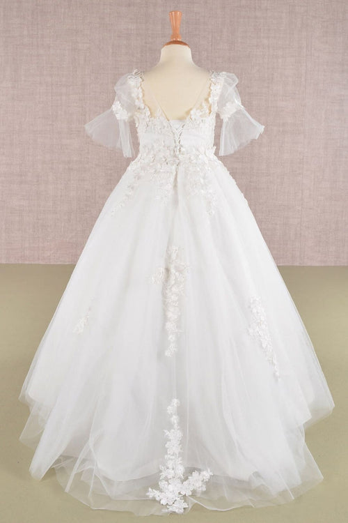 Girls Embroidered Short Sleeve Gown by Elizabeth K GK107 - Girls Formal Dresses