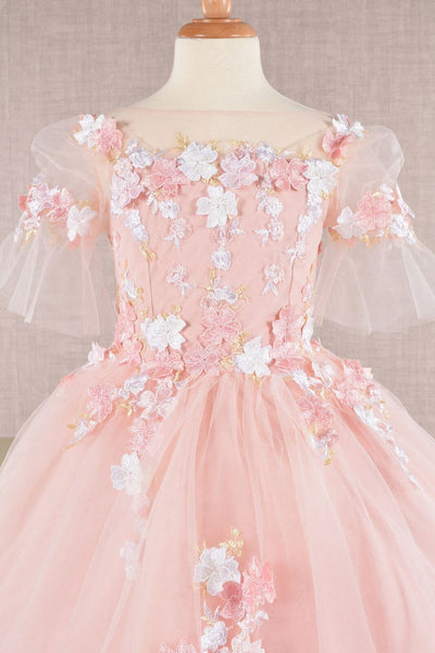 Girls Embroidered Short Sleeve Gown by Elizabeth K GK107 - Girls Formal Dresses