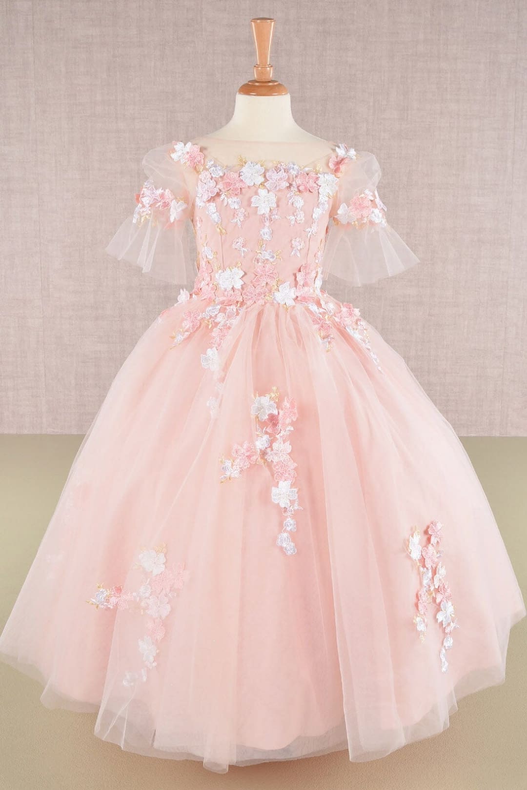Girls Embroidered Short Sleeve Gown by Elizabeth K GK107 - 2 / Blush - Girls Formal Dresses