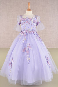 Girls Embroidered Short Sleeve Gown by Elizabeth K GK107 - 2 / Lavender - Girls Formal Dresses