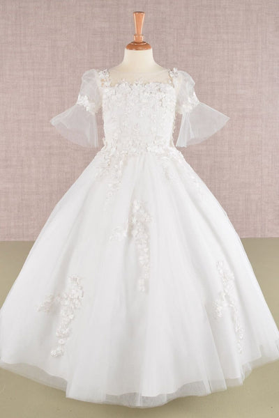 Girls Embroidered Short Sleeve Gown by Elizabeth K GK107 - 2 / Off White - Girls Formal Dresses