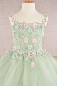 Girls Floral Applique Sleeveless Gown by Elizabeth K GK109 - Girls Formal Dresses
