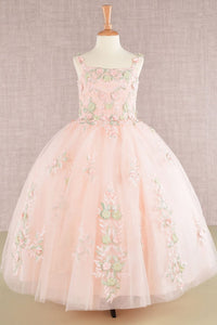 Girls Floral Applique Sleeveless Gown by Elizabeth K GK109 - 2 / Blush - Girls Formal Dresses