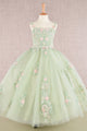 Girls Floral Applique Sleeveless Gown by Elizabeth K GK109 - 2 / Sage - Girls Formal Dresses