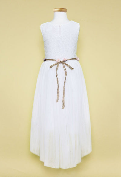 Girls High Low Dress with Lace Bodice and Floral Belt by Calla SLD1177
