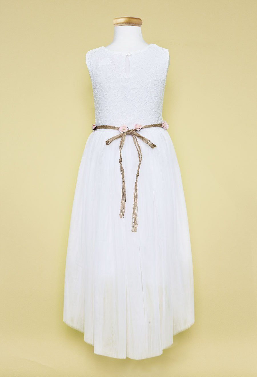 Girls High Low Dress with Lace Bodice and Floral Belt by Calla SLD1177