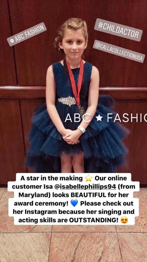 Calla D825 Girls Layered High-Low Dress with Lace Bodice