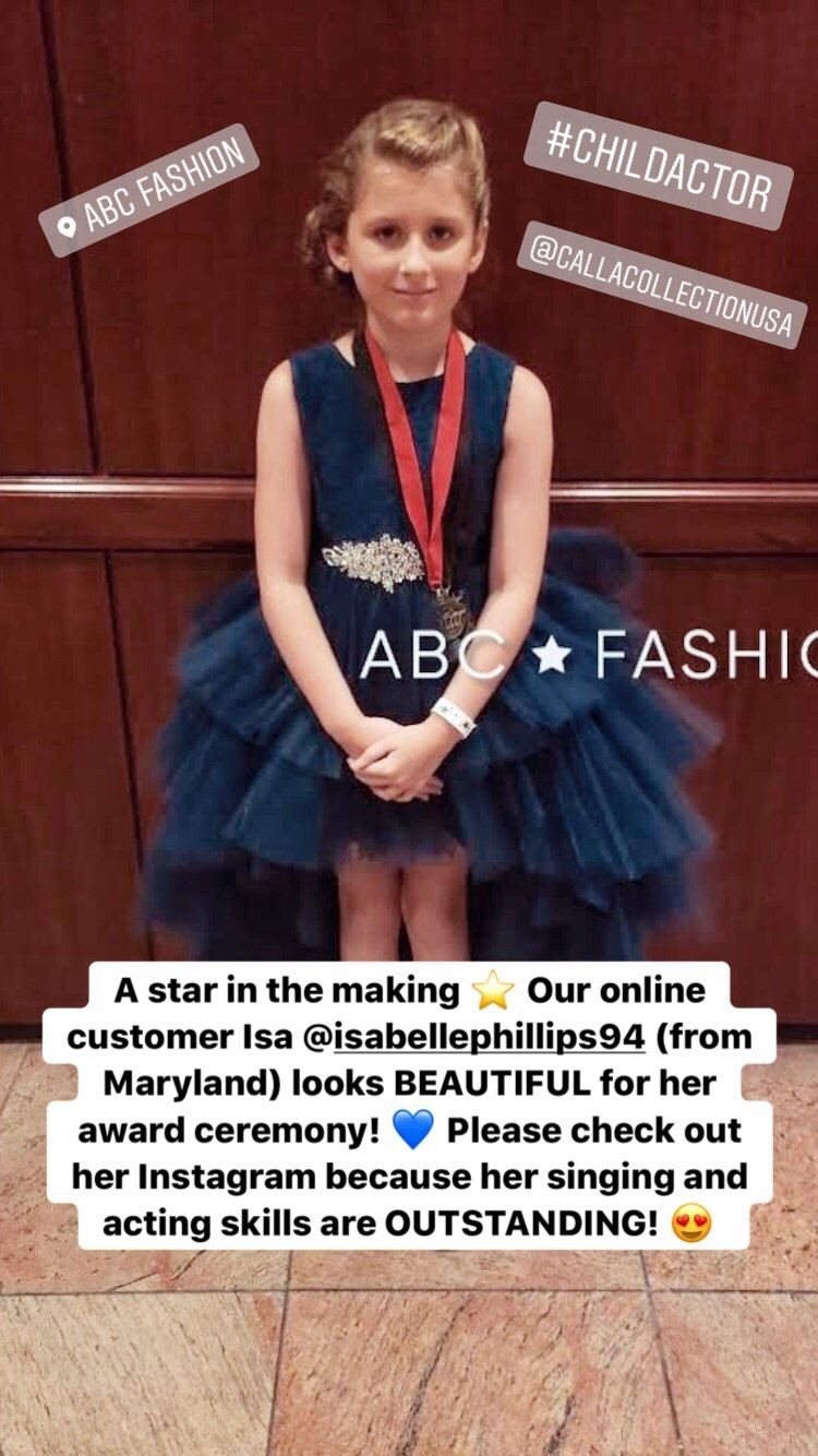 Calla D825 Girls Layered High-Low Dress with Lace Bodice