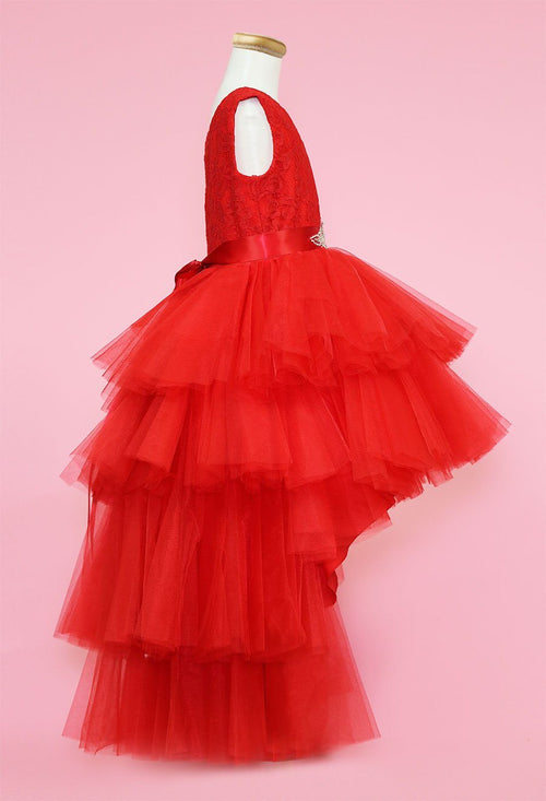 Calla D825 Girls Layered High-Low Dress with Lace Bodice