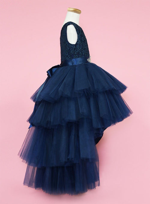 Calla D825 Girls Layered High-Low Dress with Lace Bodice