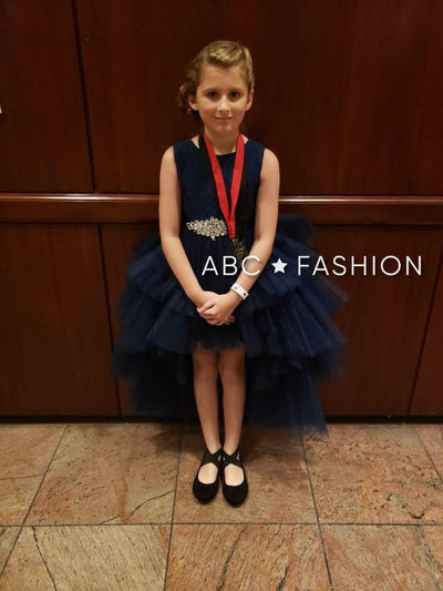 Calla D825 Girls Layered High-Low Dress with Lace Bodice