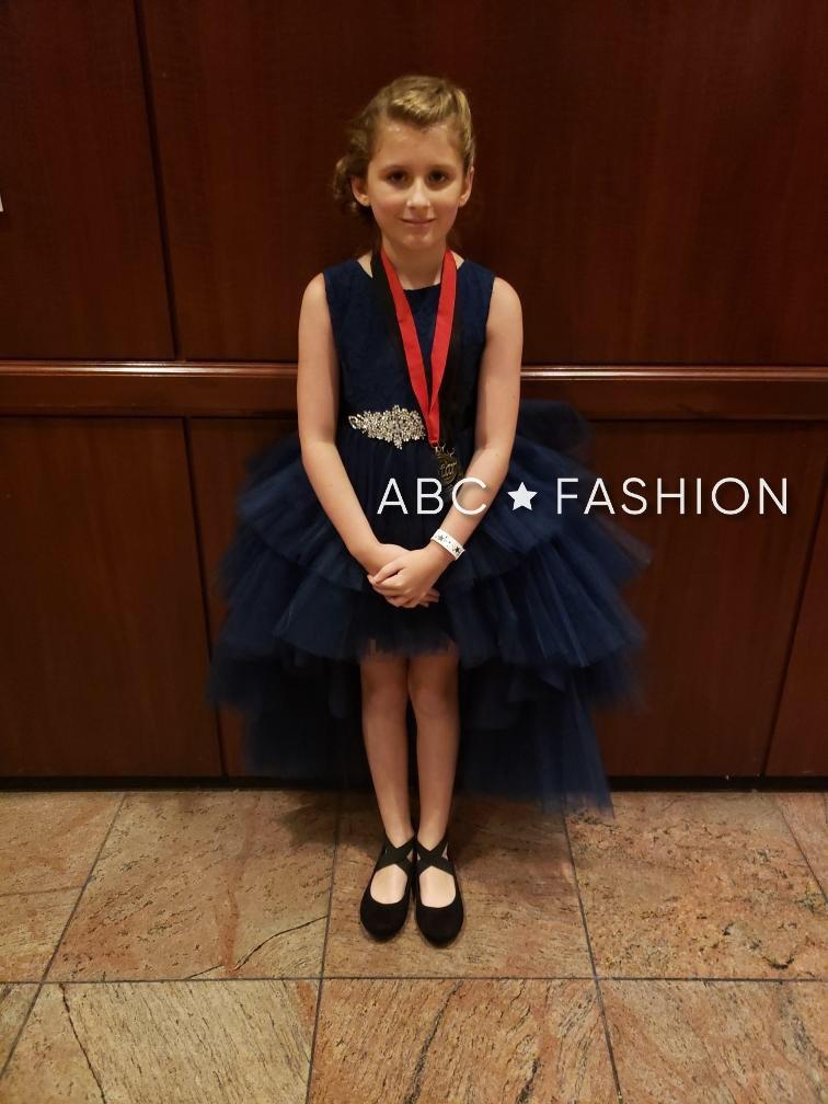 Calla D825 Girls Layered High-Low Dress with Lace Bodice