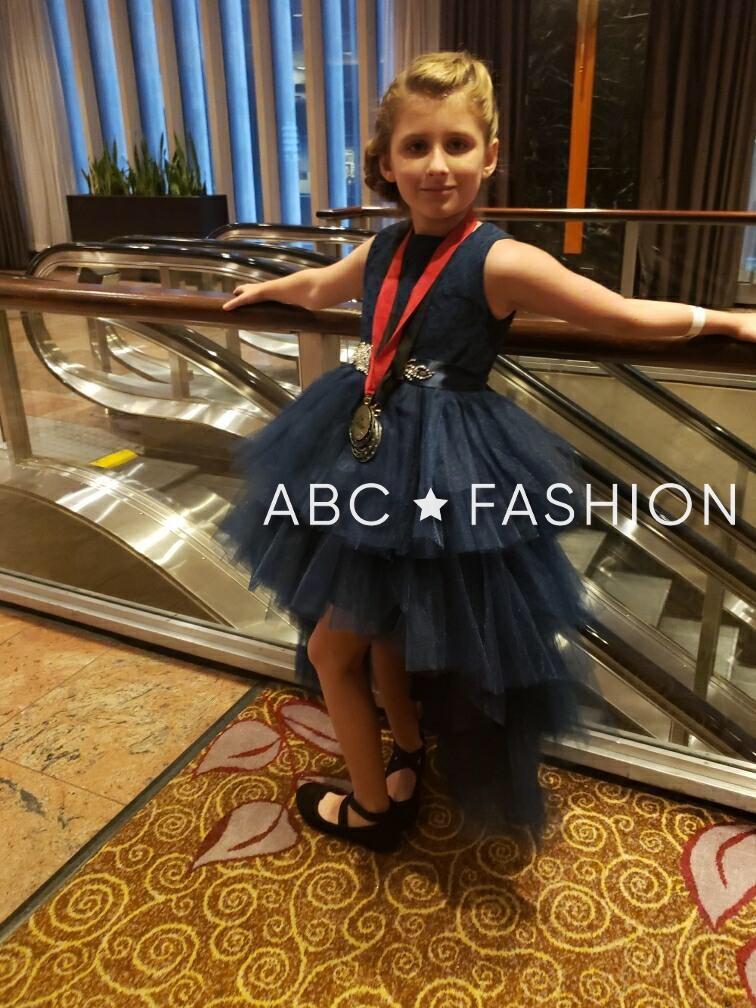 Calla D825 Girls Layered High-Low Dress with Lace Bodice