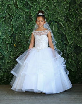 Girls Long Embroidered Dress with Layered Skirt by Calla KY222