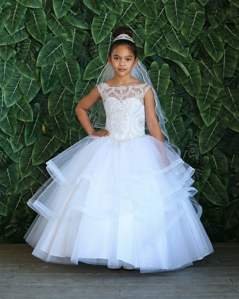 Girls Long Embroidered Dress with Layered Skirt by Calla KY222