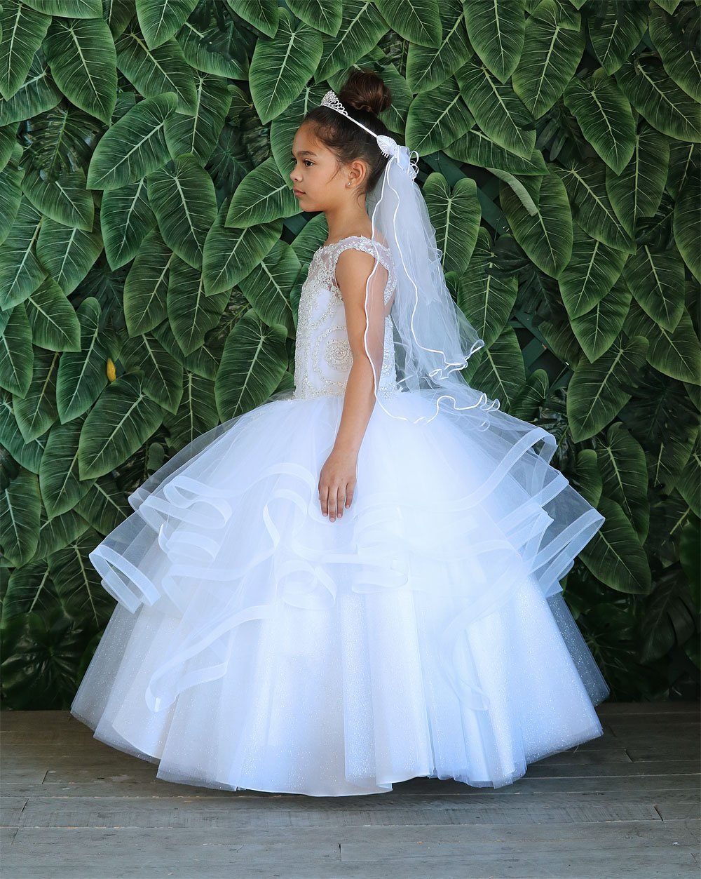 Girls Long Embroidered Dress with Layered Skirt by Calla KY222