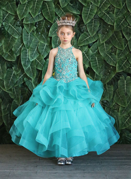 Girls Long Layered Dress with Beaded Bodice by Calla KY217-Girls Formal Dresses-ABC Fashion