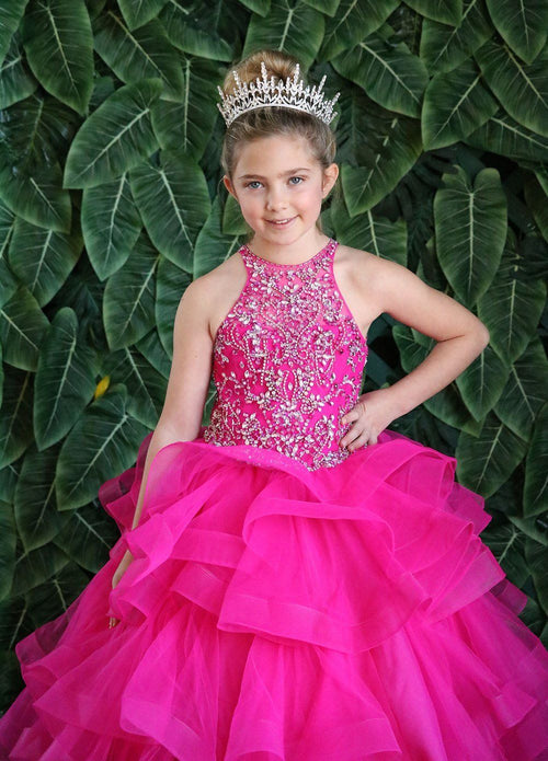 Girls Long Layered Dress with Beaded Bodice by Calla KY217-Girls Formal Dresses-ABC Fashion