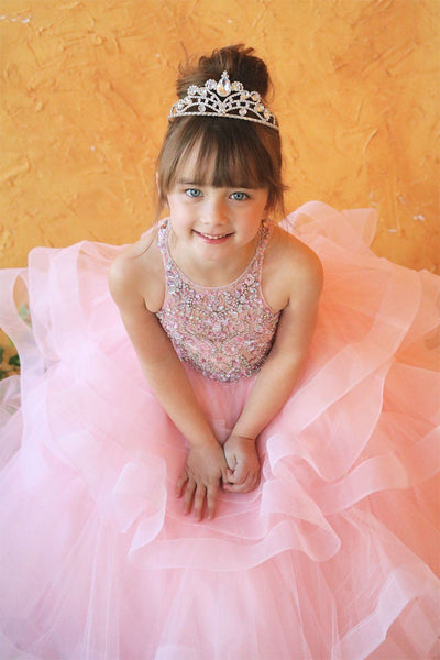 Girls Long Layered Dress with Beaded Bodice by Calla KY217