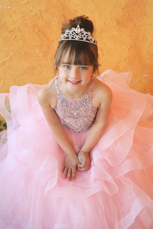 Girls Long Layered Dress with Beaded Bodice by Calla KY217