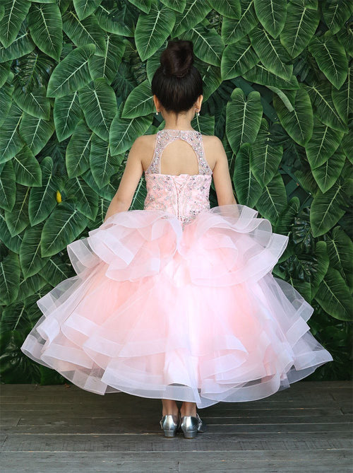 Girls Long Layered Dress with Beaded Bodice by Calla KY217