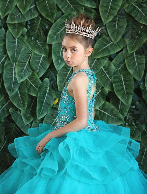 Girls Long Layered Dress with Beaded Bodice by Calla KY217