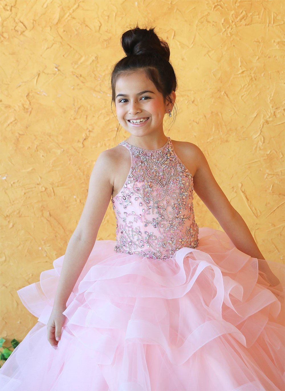 Girls Long Layered Dress with Beaded Bodice by Calla KY217