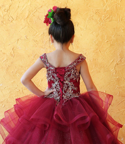 Girls Long Off Shoulder Dress with Glitter Skirt by Calla KY223