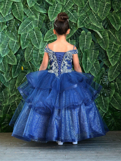 Girls Long Off Shoulder Dress with Glitter Skirt by Calla KY223