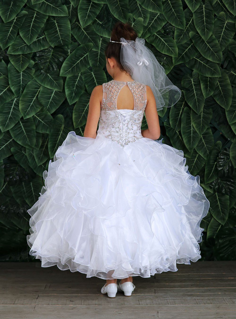 Girls Long Ruffled Dress with Beaded Bodice by Calla KY213