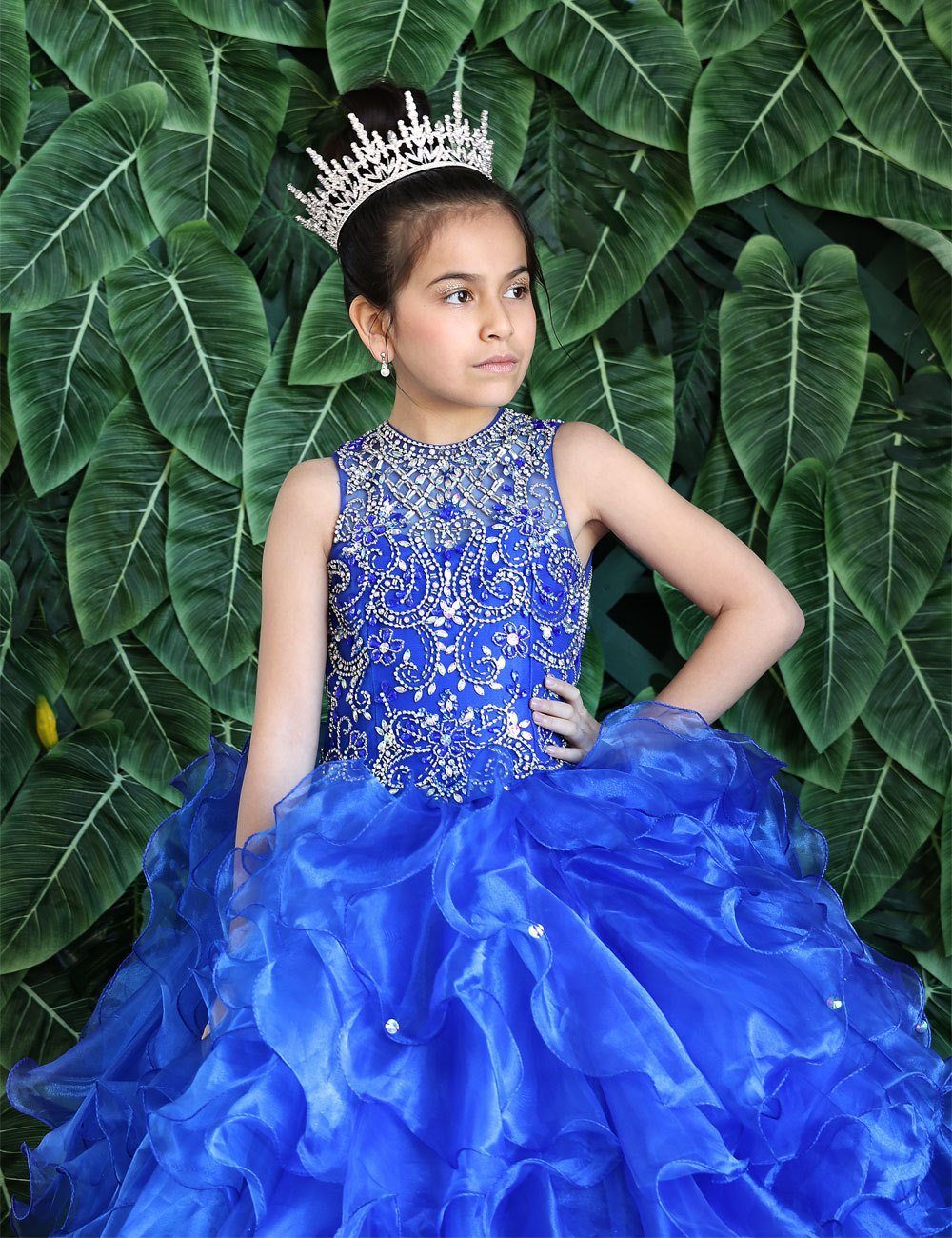 Girls Long Ruffled Dress with Beaded Bodice by Calla KY213