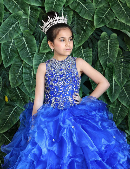 Girls Long Ruffled Dress with Beaded Bodice by Calla KY213