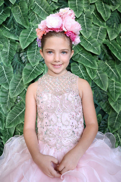 Girls Long Ruffled Dress with Beaded Bodice by Calla KY213