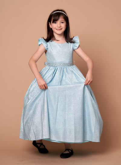 Girls Metallic Glitter Short Sleeve Gown by Calla D828