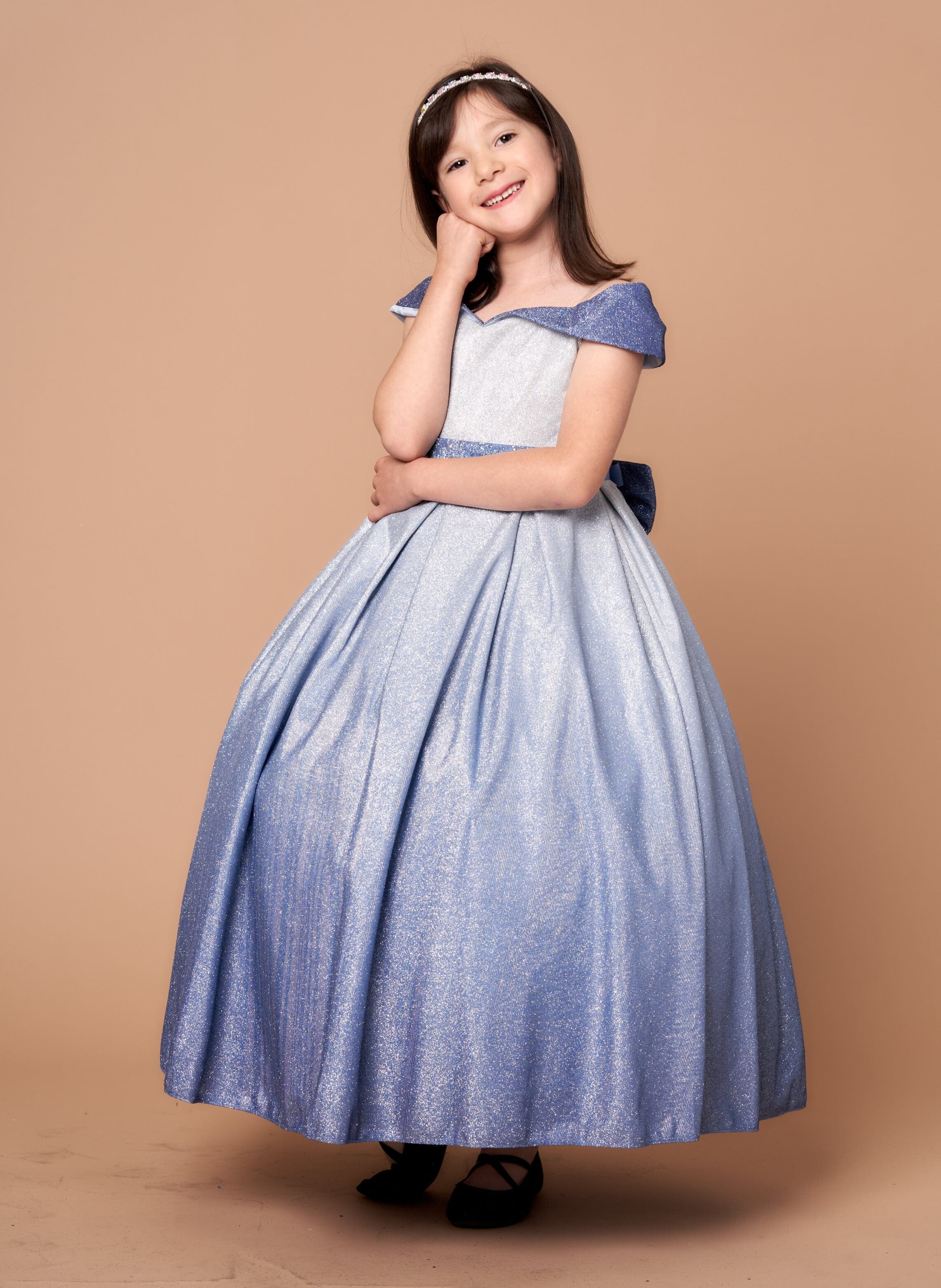 Girls Off-Shoulder Ombre Glitter Gown by Calla D823