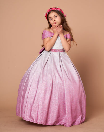 Girls Off-Shoulder Ombre Glitter Gown by Calla D823