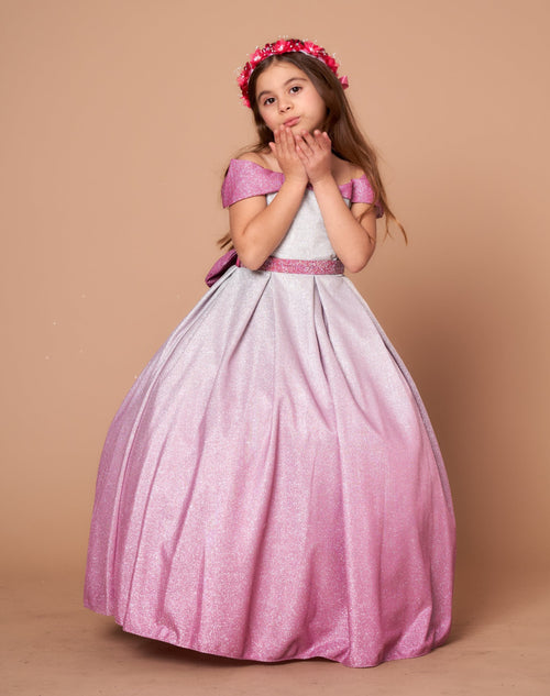 Girls Off-Shoulder Ombre Glitter Gown by Calla D823