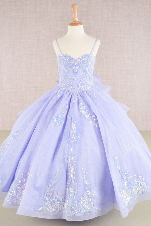 Girls Sequin Applique Sleeveless Gown by Elizabeth K GK106 - 2 / Lilac - Girls Formal Dresses
