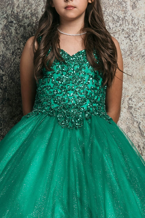 Girls Sequin Applique Sleeveless Gown by Bella Princess C337