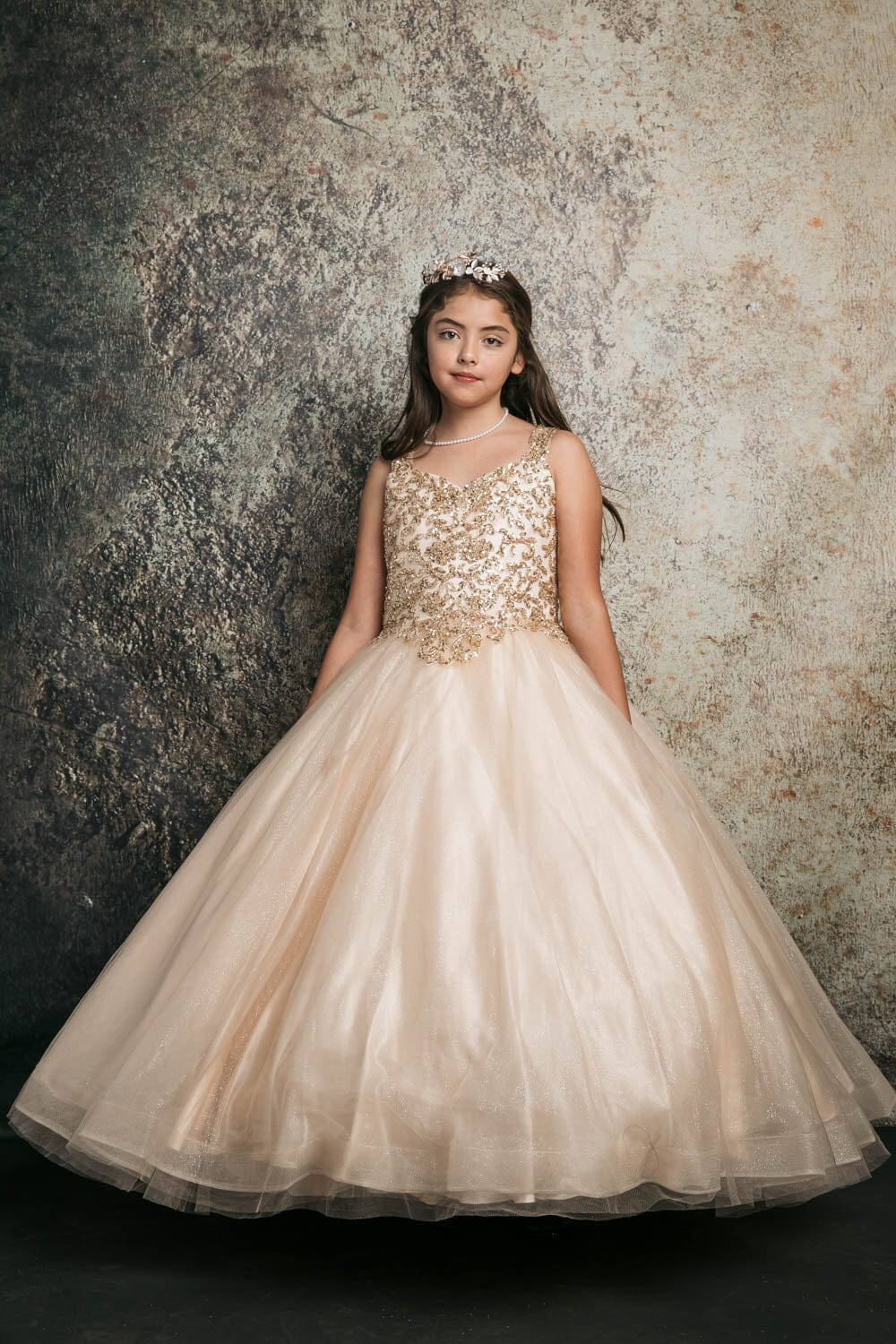 Girls Sequin Applique Sleeveless Gown by Bella Princess C337