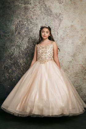 Girls Sequin Applique Sleeveless Gown by Bella Princess C337