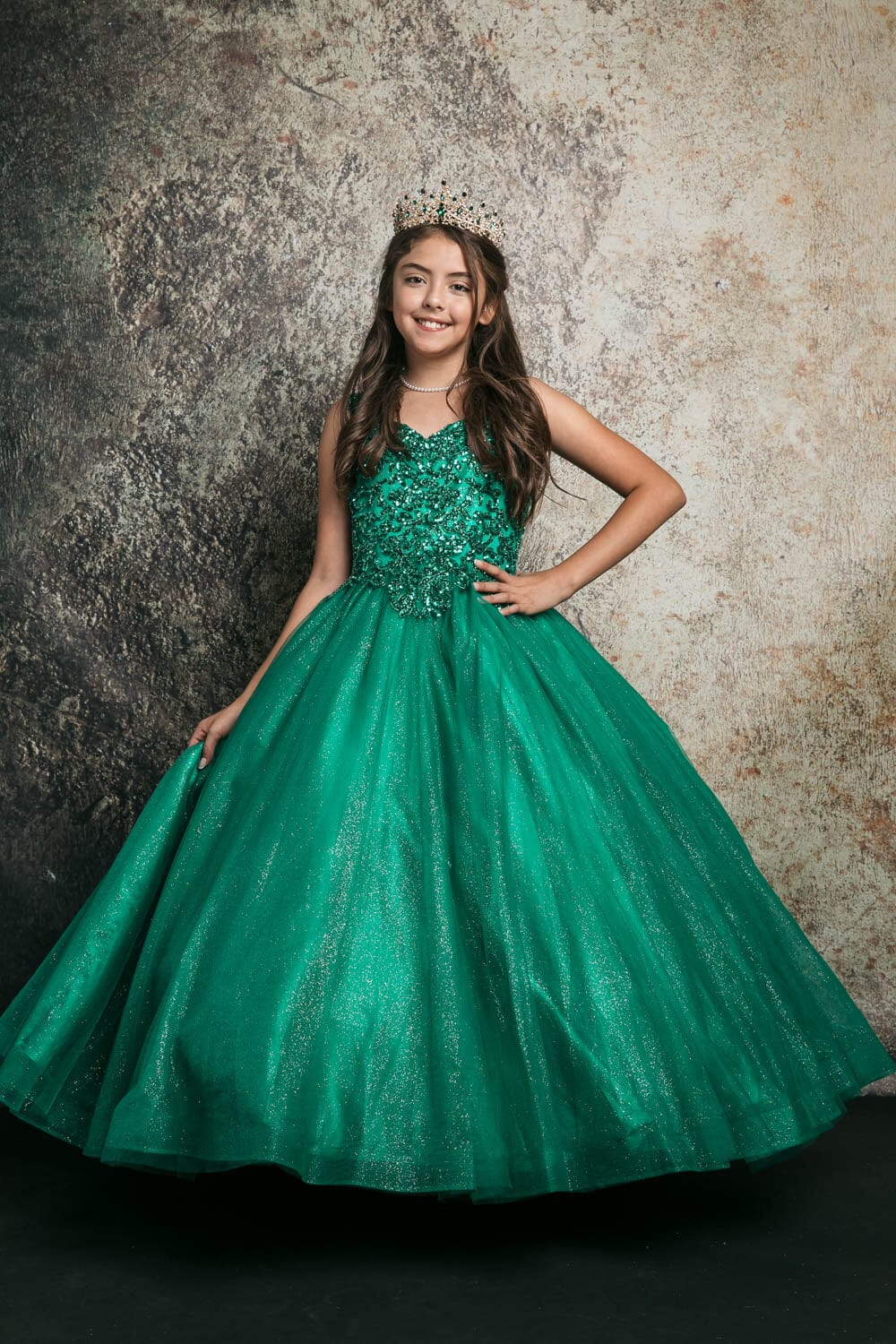 Girls Sequin Applique Sleeveless Gown by Bella Princess C337