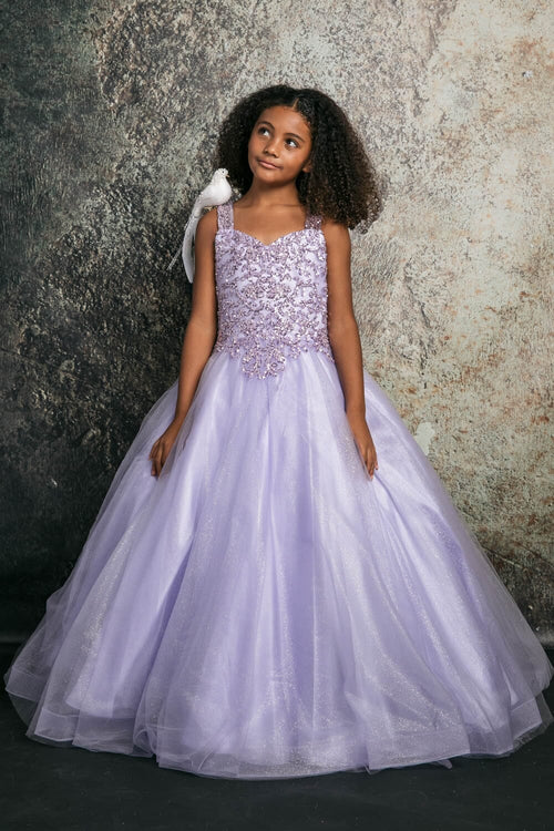 Girls Sequin Applique Sleeveless Gown by Bella Princess C337