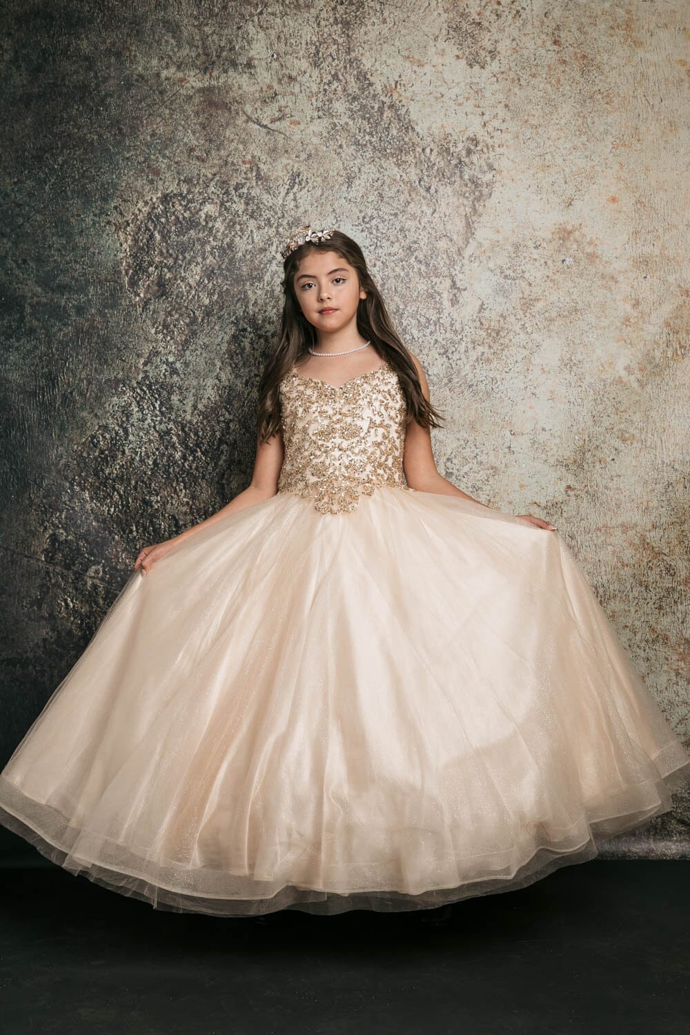 Girls Sequin Applique Sleeveless Gown by Bella Princess C337