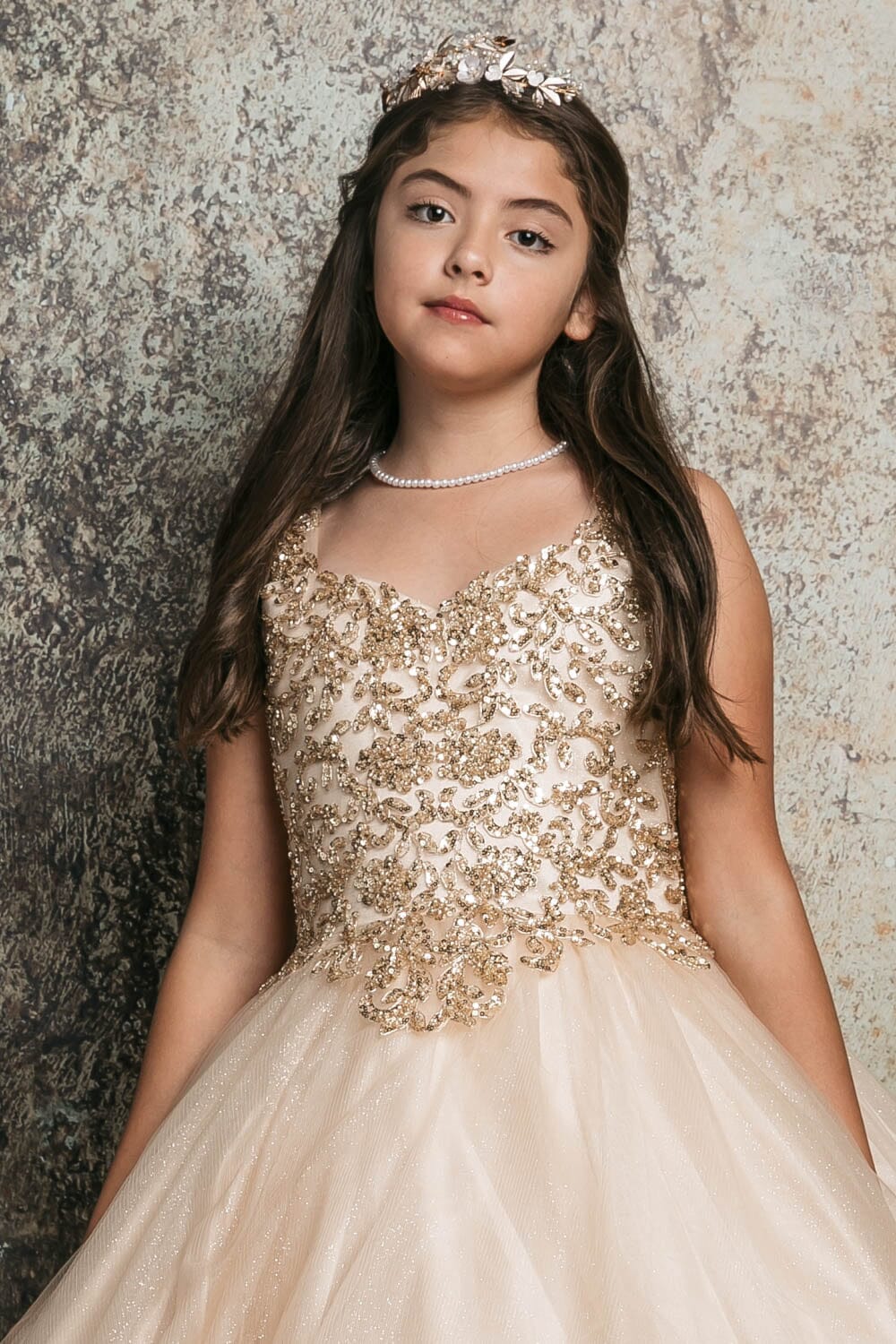 Girls Sequin Applique Sleeveless Gown by Bella Princess C337