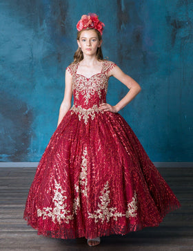 Calla KY226 Sequin Glitter Cap Sleeve Ball Gown