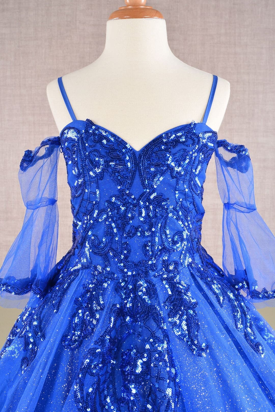 Girls Sequin Print Bell Sleeve Gown by Elizabeth K GK104 - Girls Formal Dresses
