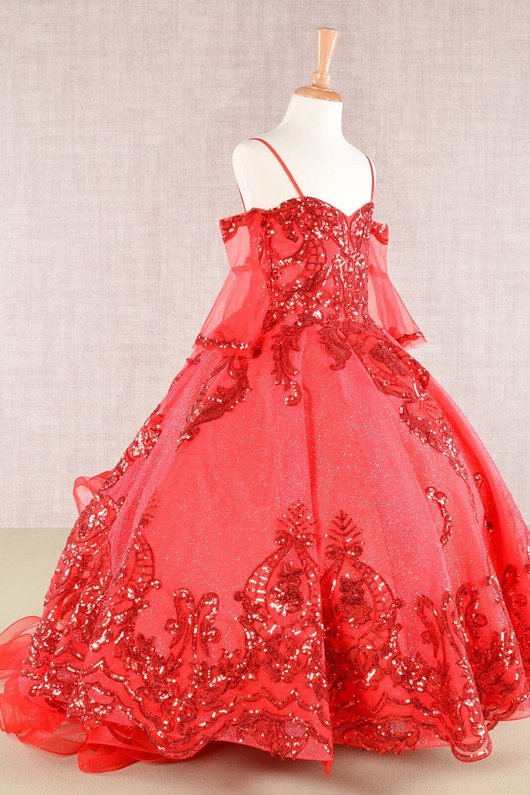 Girls Sequin Print Bell Sleeve Gown by Elizabeth K GK104 - Girls Formal Dresses