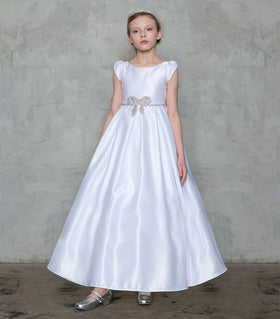 Calla D786 Short-Sleeved Girls' Dress with Beaded Ribbon Waistband